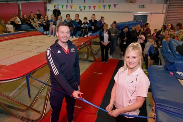 Big Jump Trampoline Club officially opened by olympic trampoline coach Paul Greaves. Paul pictured with Stephanie Osborn. EMN-191102-095724001