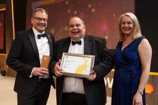 Andrew Baxton, Shell UK Dealer Manager, Guy White and Bernie Williamson, Shell General Manager UK.