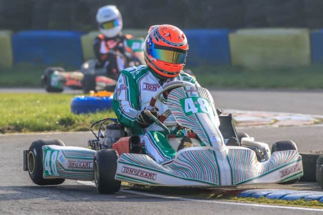 Champion Michael Kenney (48) on his way to victory in his 2019 Kz125 Tony Kart. Picture courtesy of Paul Denton Motor Sport Photography EMN-190226-094253002