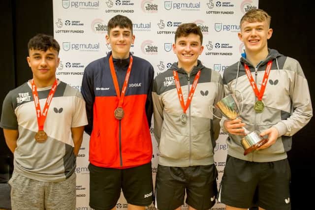 Pictured are, from left, bronze medallists Shayan Siraj, Josh Bennett, Luke Savill and Jarvis. Photo: Alan Man.