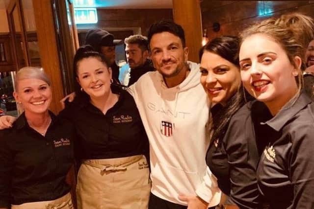 Peter Andre pictured with San Rufo's staff Aga, Abi, Cynthia and Carly. Images supplied.