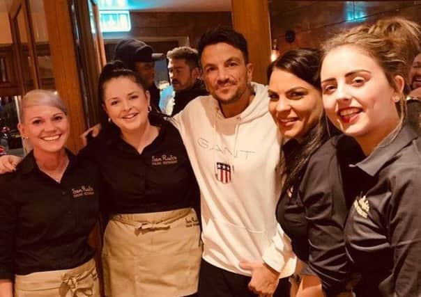 Peter Andre pictured with San Rufo's staff Aga, Abi, Cynthia and Carly. Images supplied.
