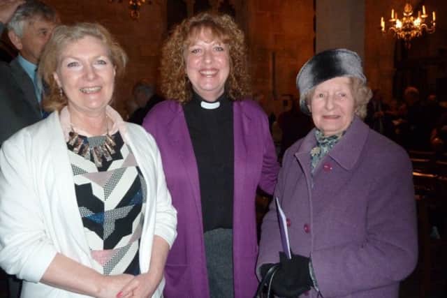The Rev Christine Goldsmith (centre) pictured at her induction with district and county councillor Marianne Overton,left, and Daphne Page (member of PCC, St Swithin's Church, Leadenham). Images supplied.