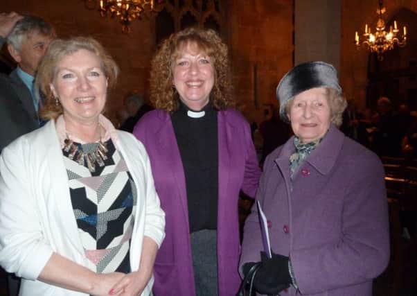 The Rev Christine Goldsmith (centre) pictured at her induction with district and county councillor Marianne Overton,left, and Daphne Page (member of PCC, St Swithin's Church, Leadenham). Images supplied.