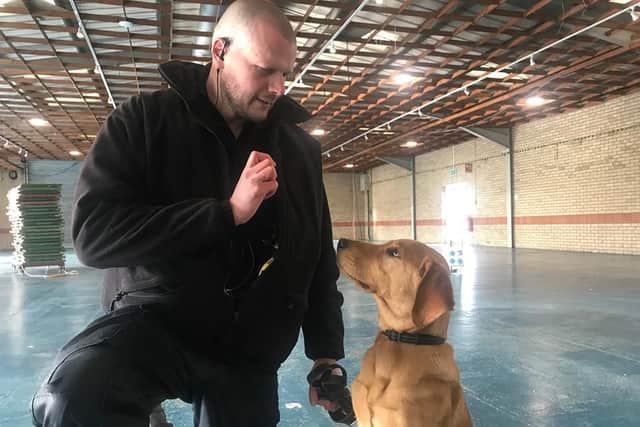 PC Dave Chadwick with five-month-old Buddy who will be joining the police dogs section after specialist training.