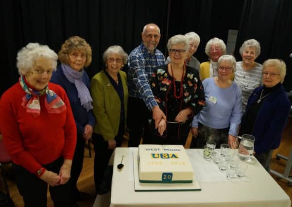Former  National Chair Pam Jones  and West Wolds Chairman Steve McCarthy cut the cake watched by some of the founding and long-serving members EMN-190317-155244001
