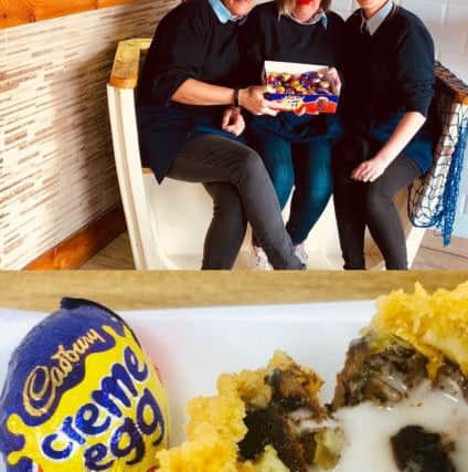 Staff ar Marina Fish and Chip Shop in Chapel St Leonards donated 20p for every deep fried cream egg sold.