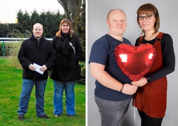 Kate Palmer pictured with her partner Ian before and after she dropped SEVEN dress sizes.