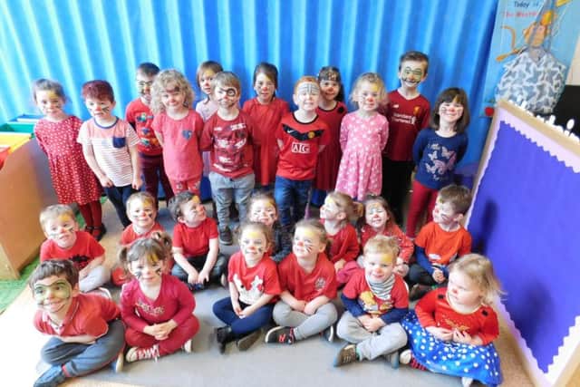 Cranwells Kidzone children dressed in red for Comic Relief. EMN-190318-181219001