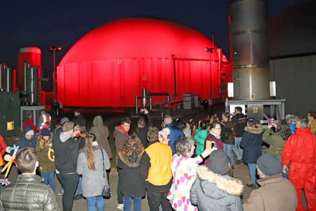 The invited crowd watched the Red Nose light up