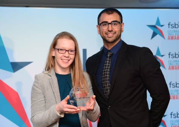 The Elite Fish & Chip Company won Family Business of the Year at this year's East Midlands FSB Awards. Pictured is Rachel Tweedale, Co-Director at the Elite Fish & Chip Company with Gurinder Mandir, Business Development Manager, CYBG Yorkshire Bank. EMN-190322-152517001