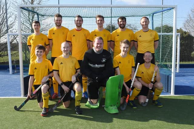 Horncastle Hockey Club, men's firsts. Front L-R Max Cullen, Chris Partridge, Jack Ashton, Jack Cullen, Rob Scott. Back L-R Luke Castleden, Matthew Branowsky, Jack Read, James Harris, Antonio Garcia Barker, Mick Bennett.