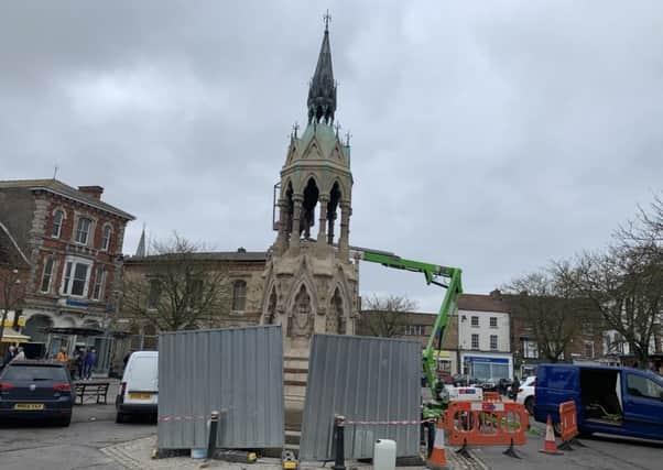 Works are being carried out on the Stanhope Memorial in Market Place, Horncastle. EMN-190322-160649001