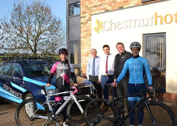 From left:, Cyclist Rebecca Durrell (last year's womens winnert), David Newton, Managing Director of Chestnut Homes; Rob Newton, Construction Director of Chestnut Homes; Dan Ellmore, Lincoln Grand Prix event, organiser and cyclist Jo Tindley EMN-190323-071138001