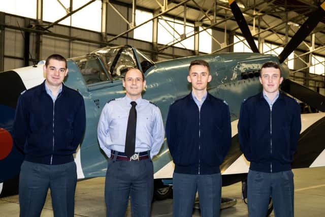 Station Commander Group Captain Mark Flewin with SAC Olli Slough (left) SAC Matt Meikle, and LAC Moray Austin (right). Picture: SAC Wade.
