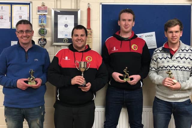 Horncastle CC's Sunday side are looking forward to life in Division One after promotion. Pictured are Richard Hickling (Bowler of the Year), captain Rob Bee (champions trophy), Liam Wilkinson (Fielder of the Year) and Jonny Clark (Batsman of the Year) at the division awards night.