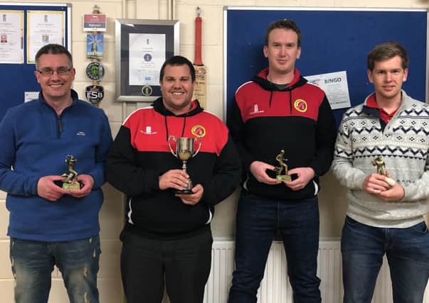 Horncastle CC's Sunday side are looking forward to life in Division One after promotion. Pictured are Richard Hickling (Bowler of the Year), captain Rob Bee (champions trophy), Liam Wilkinson (Fielder of the Year) and Jonny Clark (Batsman of the Year) at the division awards night.