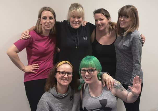 Tthe team, in their running kit and raring to go: from left,  Lyndsay Carter, Paschal Campbell, Cheryl Goodwin,Zara McAteer,  Lisa De La Perrelle and Emily Brewer. EMN-190331-095725001