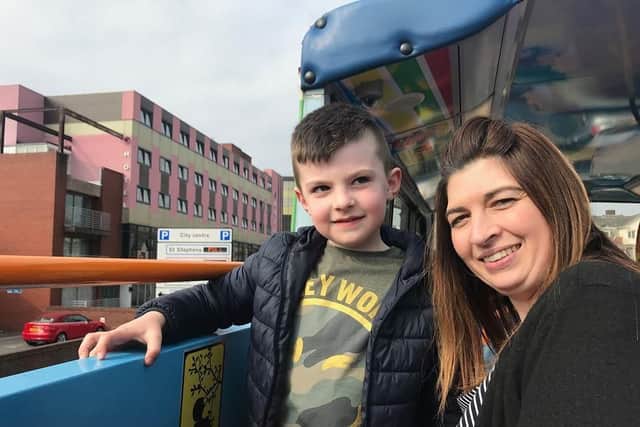 Harry Capes, 5, was having his first ride on the top deck of a bus with his mum Daniellle