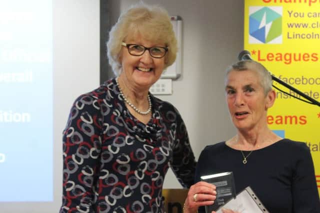 Ruth East collects the Club of the Year award on behalf of Louth Tennis Centre from Cathie Sabin OBE, Past President LTA. Picture: www.jessicanugentphotography.co.uk EMN-190204-090238002
