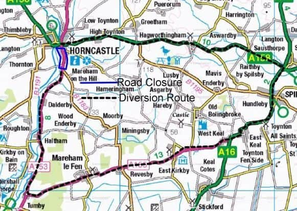 The diversion route for the A153 Boston Road closure. EMN-190204-160815001