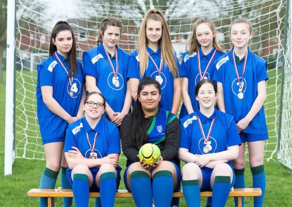The Somercotes Academy team, from left, back  Lydia Wright, Kitty Crossley, Teanna Willey, Isobel Russell, Charlotte Merry; front  Charlotte Wright, Manisha Bains, Libby Jordan. Missing from picture  Freya Donner. Picture: Hull News & Picture EMN-190404-184209002