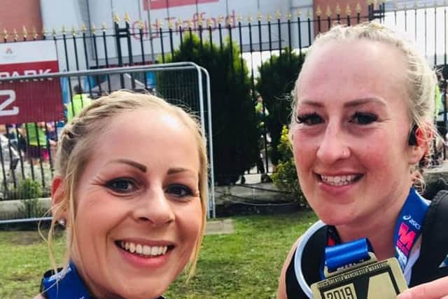 Personal bests! Kim Pittam and Katie Cooper at the Manchester Marathon. 7b1t7MU5wZgFzknoTXxQ