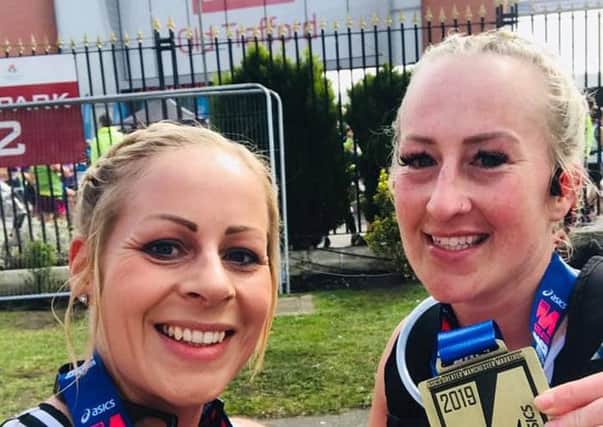 Personal bests! Kim Pittam and Katie Cooper at the Manchester Marathon. 7b1t7MU5wZgFzknoTXxQ