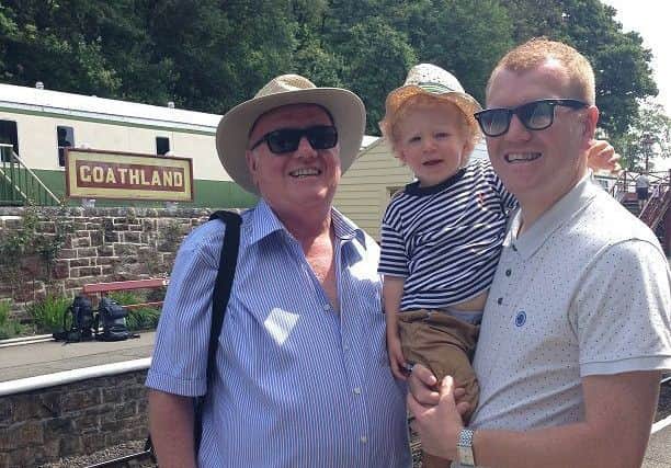 Sleaford man Jamie Aspland pictured with his late father Nigel, and son Jai.
