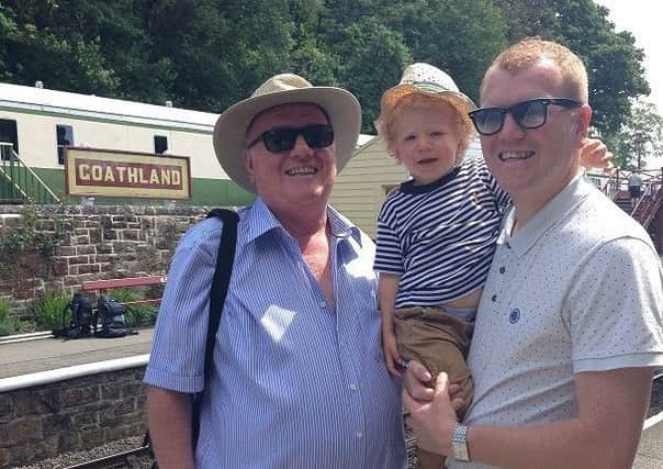 Sleaford man Jamie Aspland pictured with his late father Nigel, and son Jai.