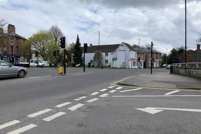 The pedestrian crossings at the traffic lights of the crossroads at the Ship Inn, in Horncastle. EMN-191204-165245001
