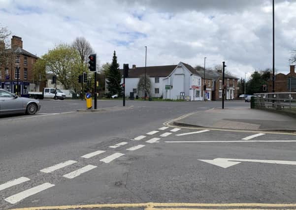 The pedestrian crossings at the traffic lights of the crossroads at the Ship Inn, in Horncastle. EMN-191204-165245001
