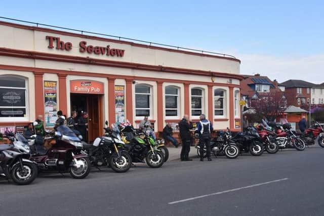 Bikers gathered outside the Seaview pub in Skegness. Photo: Barry Robinson.