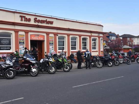 Bikers gathered outside the Seaview pub in Skegness. Photo: Barry Robinson.