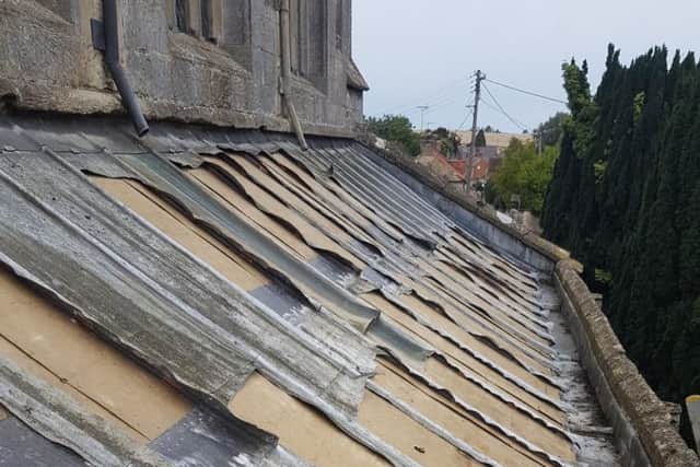 A section of the roof of Wilsford Church after lead was stolen.