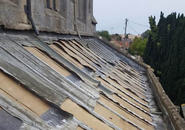 A section of the roof of Wilsford Church after lead was stolen.