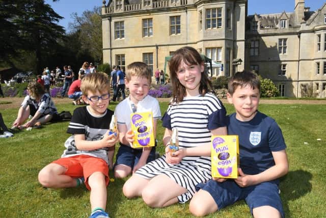 Easter egg hunt at Rauceby Hall with visits to the lambing sheds at Rauceby Hall Farm. L-R Angus Black 8, Henry Cook 6, Alice Cook 10 and Charlie Cook 7 of Sleaford. EMN-190422-095315001