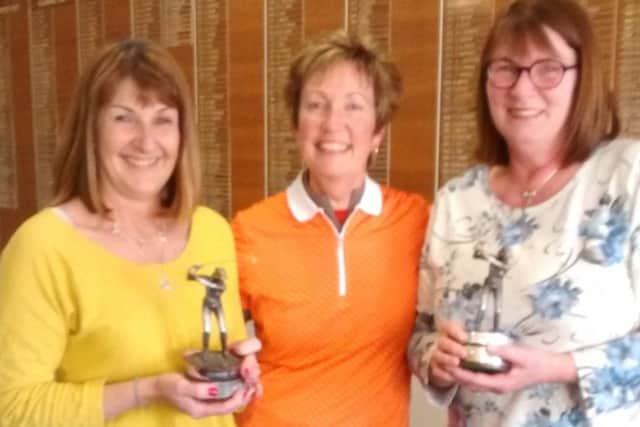 Gemini Trophy winners, from left, Bridget Holmes, Mel Gregory (lady captain) and Aileen Sellers EMN-190423-092406002