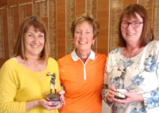 Gemini Trophy winners, from left, Bridget Holmes, Mel Gregory (lady captain) and Aileen Sellers EMN-190423-092406002