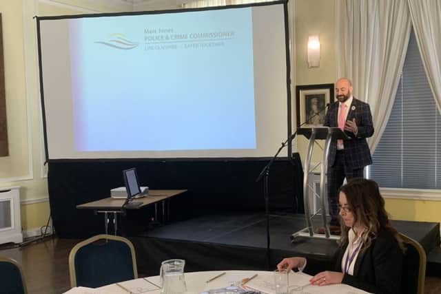Lincolnshire PCC Marc Jones outlines the new Victims Strategy at the conference on Friday. EMN-190429-120010001