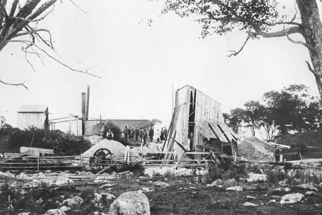 The alleged vault was discovered by William Chappell in 1897 when a drill passed through a layer of concrete-like material and wood at a depth of 153ft and came back with fragments of gold chain and parchment paper. This suggested the team had penetrated a man-made chamber containing treasure. Pictured is the site of the dig by William Chappell and Frederick Blair in 1897.