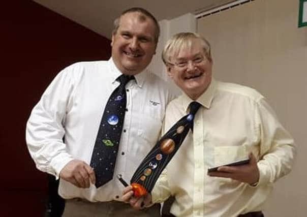 Club chairman Paul Cotton (left) with Paul Money,  comparing out of this world ties at last years event. EMN-190105-093518001