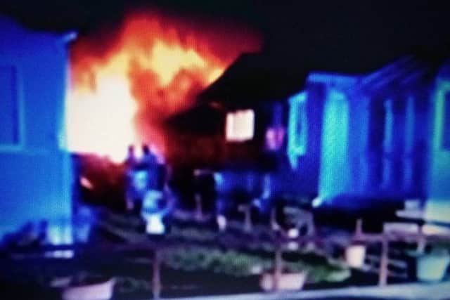 The fire that destroyed a holiday home on the Lyndhurst Estate in Ingoldmells . Photo: Graham French. ANL-190205-120015001