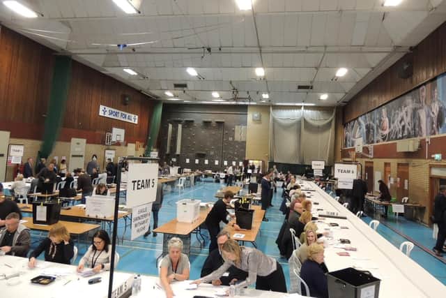 Counting in progress at OneNK sports hall in North Hykeham.