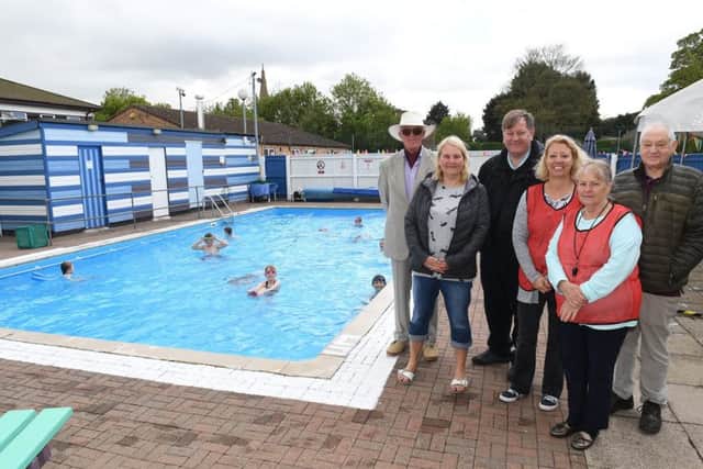 Heckington swimming pool gala open day after major refurbishment. L-R Rodger Doughty, Sheryl White, David O'Brien, Tracy Cooke, Maxine Aldred, Brian Grant. EMN-190605-103951001
