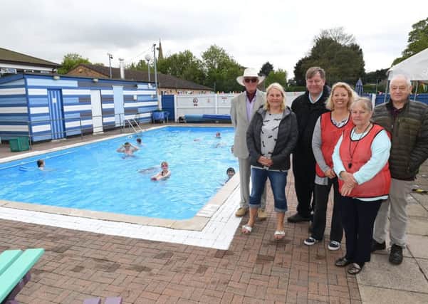 Heckington swimming pool gala open day after major refurbishment. L-R Rodger Doughty, Sheryl White, David O'Brien, Tracy Cooke, Maxine Aldred, Brian Grant. EMN-190605-103951001
