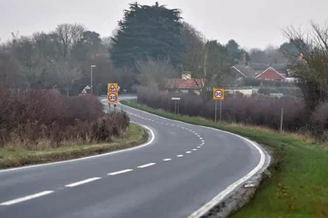 The A1104 near Ulceby Cross, where Chase Tate died in January 2017.