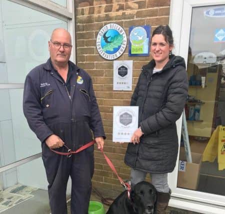 Gareth and Kelly Rowland celebrating their Rest Assured awards - family dog Ross is also there to promote Holivans as dog friendly.by ANL-191005-164328001