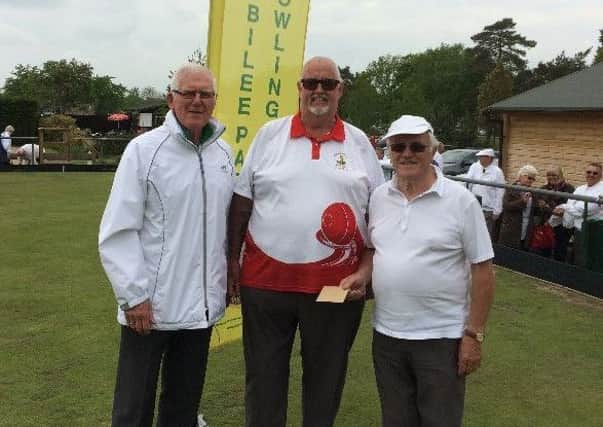 Winners Dave Brumby and Paul Fox with chairman Bernie Buck.