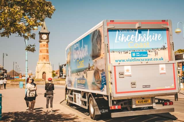 The lorry pictured near Skegness' iconic Clock Tower.